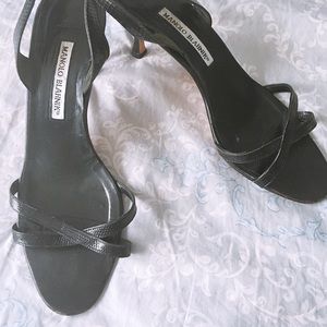 Manolo Blahnik black slingback sandals 9.5
